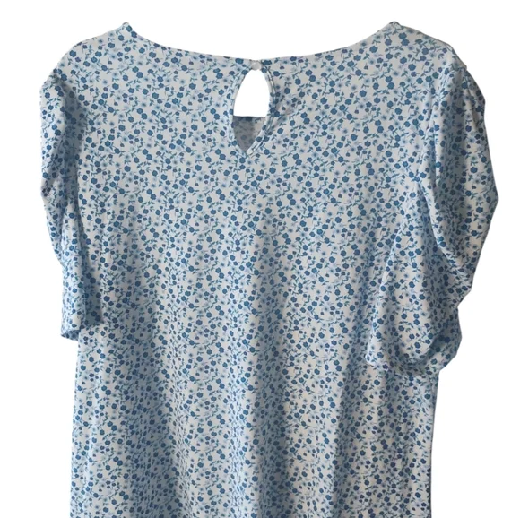 Adrianna Papell  Blue Floral Print Puff Sleeve Blouse SZ L - Picture 3 of 5